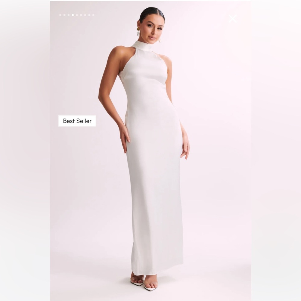 Meshki Claire Satin Drape Back Maxi Dress - White